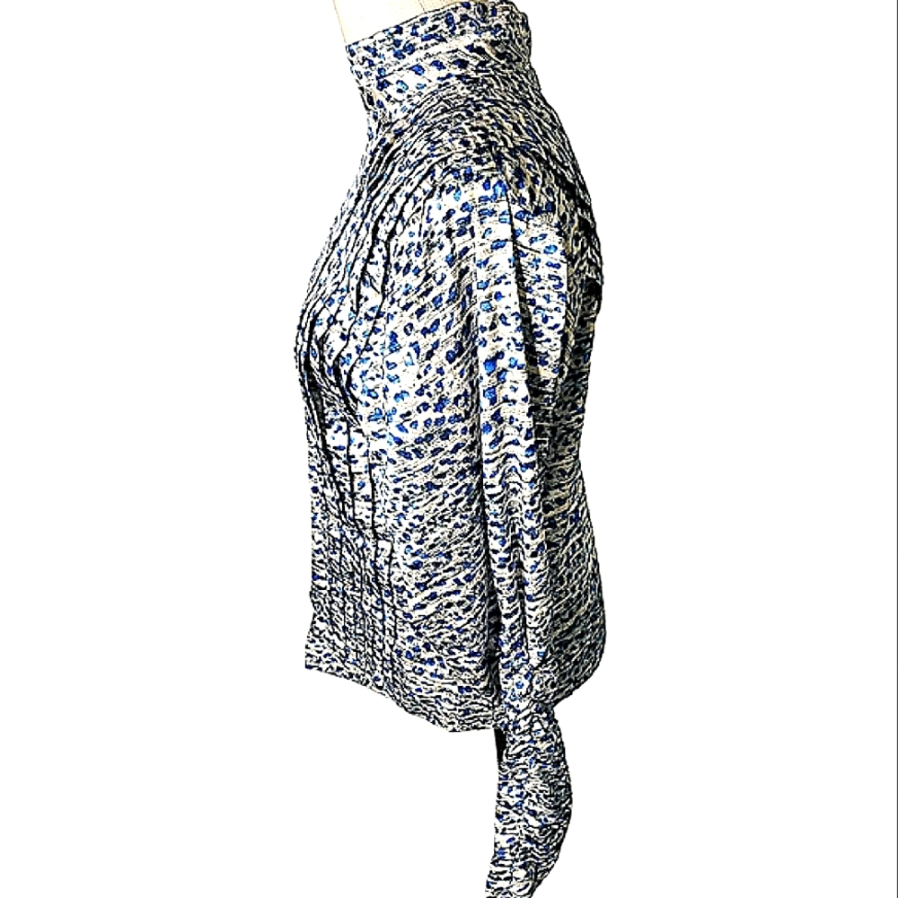 Hunter Bell Isabel Pleated Mockneck Rouched Zip Sleeves Jacquard Cheetah Animal